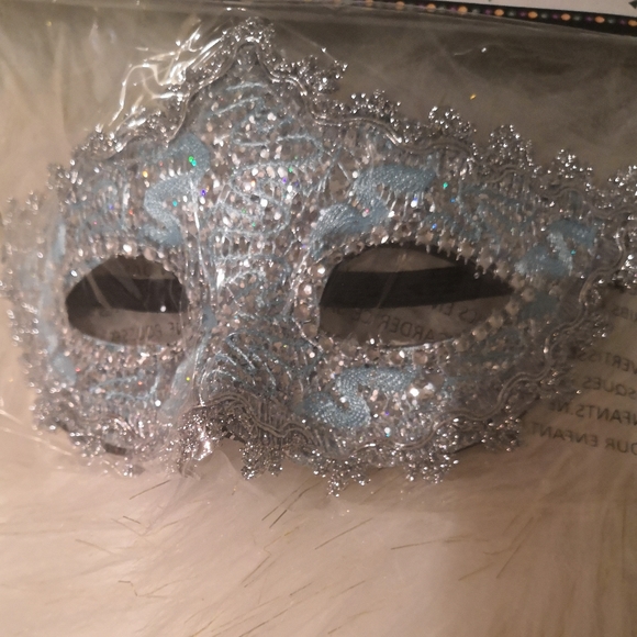 Light blue and silver mardi gras mask - Picture 2 of 3